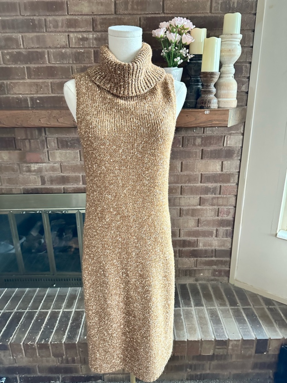 Anthropologie by Anthropologie Caramel Brown Turtleneck Midi Sweater Dress S - Picture 3 of 6